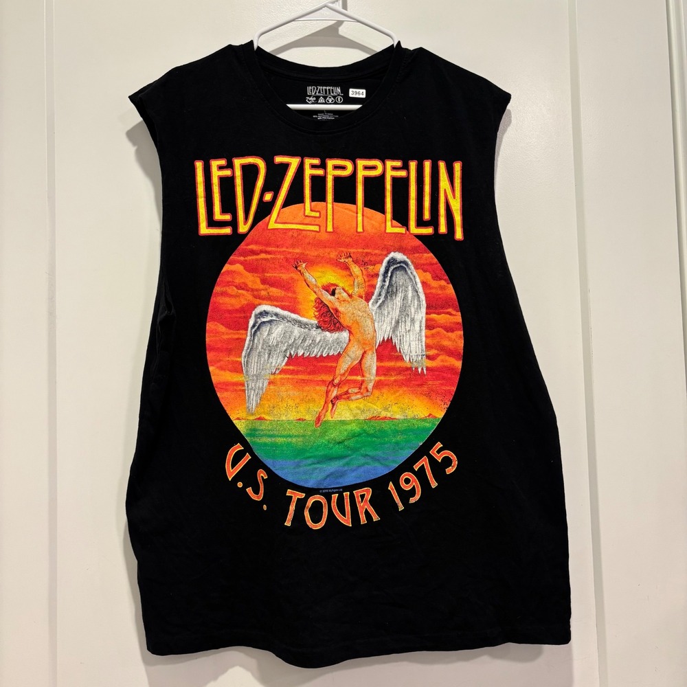 Led Zeppelin US Tour 1975 Graphic Muscle Tee Black Mens Large Mythgem